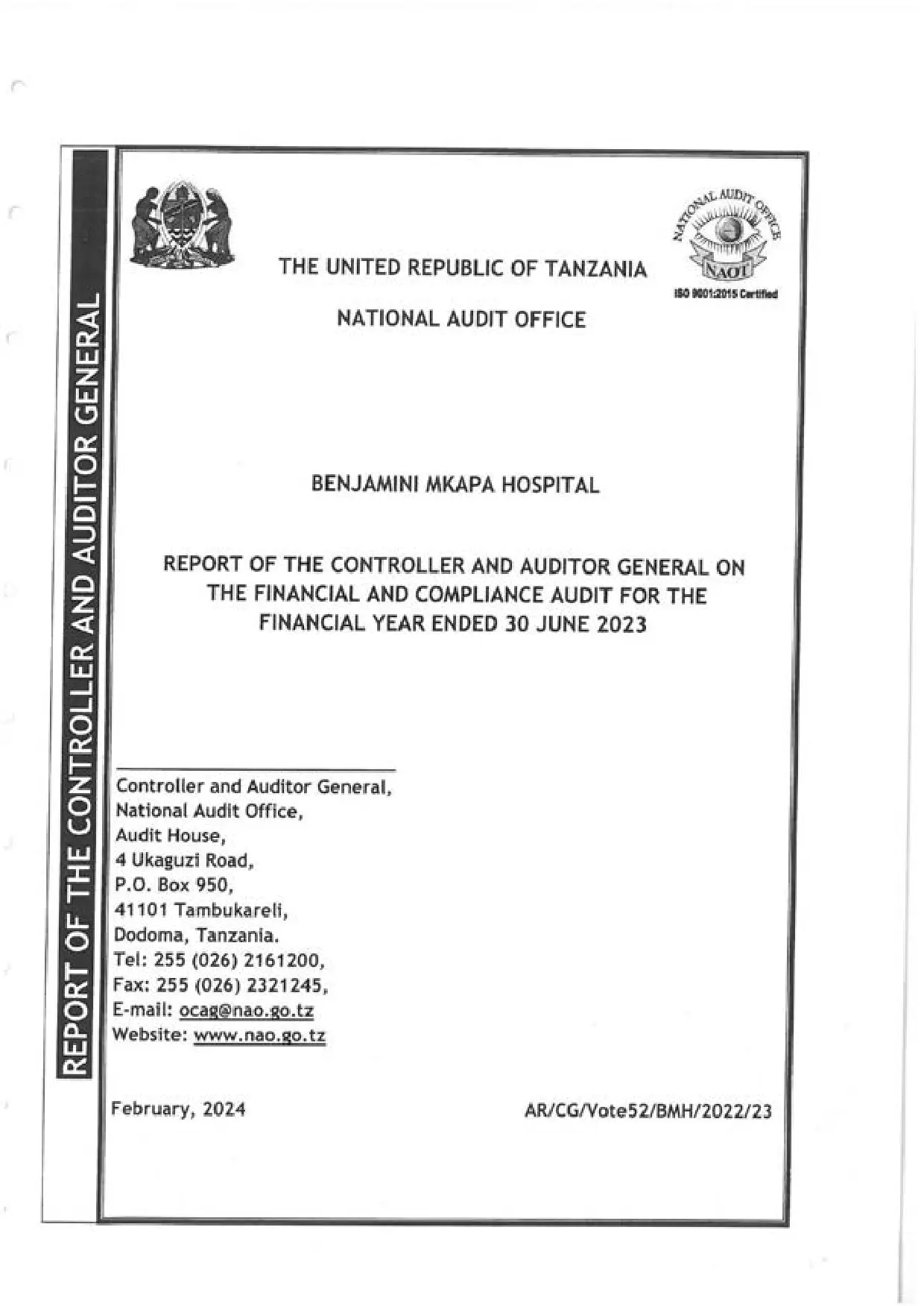 Taarifa za Fedha za Hospitali ya Benjamin Mkapa kwa mwaka wa Fedha 2022/2023