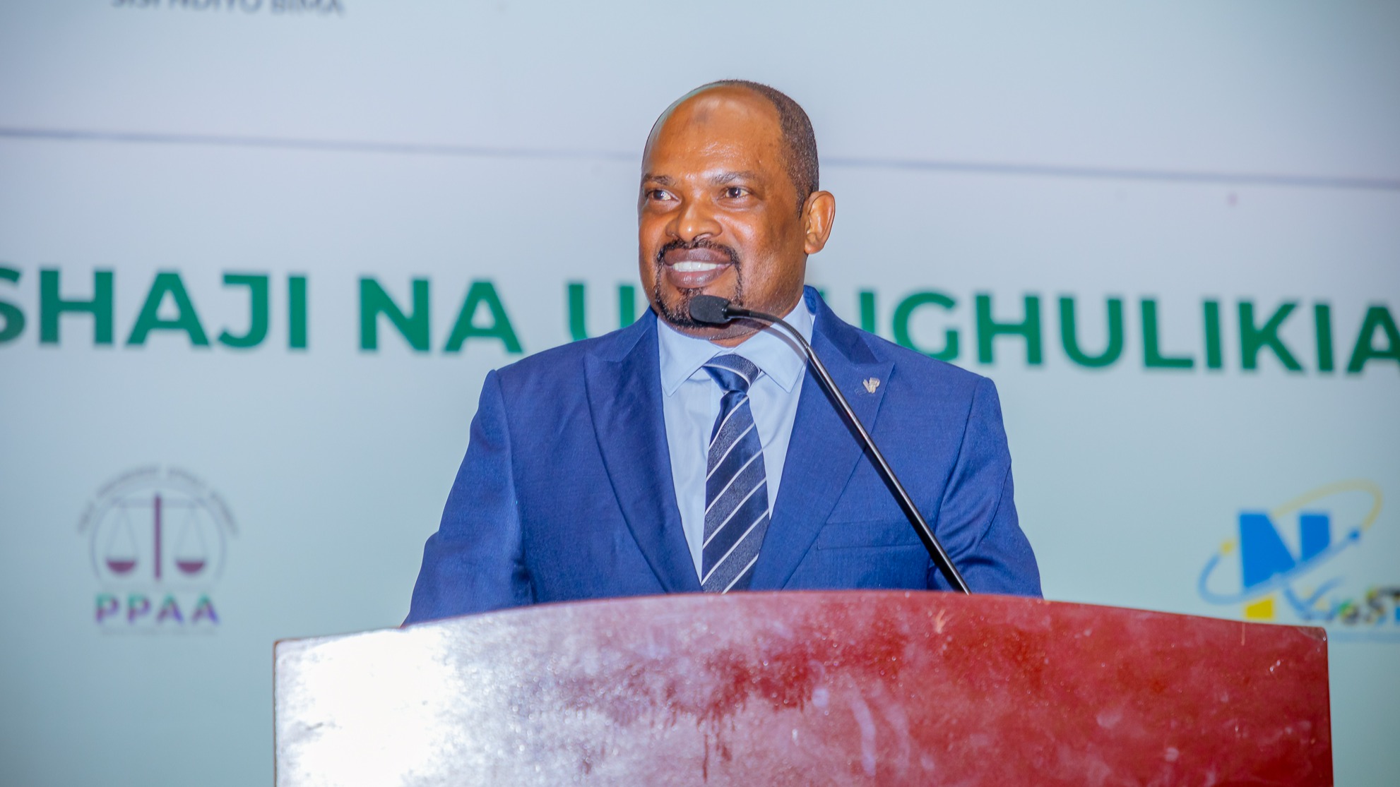 The Deputy Minister of Finance, Hon. Hamad H. Chande, at the official opening of the Complaint Management Module training for Procuring Entities, Bidders, and Lawyers.